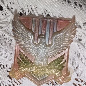 Resin Bald Eagle With Raised Wings On Resin Plaque, Handmade Unisex Brooch